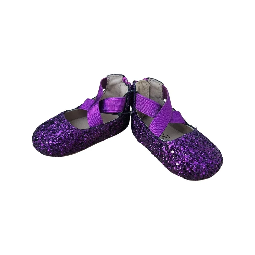 NEW Leather Girl Toddler Size 3C Glitter Ballerina Flats Purple Shoes A Bear Co